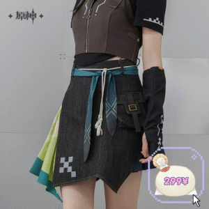 Kinich Theme Apparel: Asymmetrical Splicing Denim Short Skirt