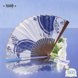 Genshin Impact Kamisato Ayato Themed Apparel: Gold-printed Silk Folding Fan