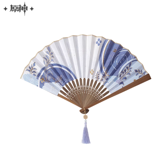 Genshin Impact Kamisato Ayato Themed Apparel: Gold-printed Silk Folding Fan - Image 4